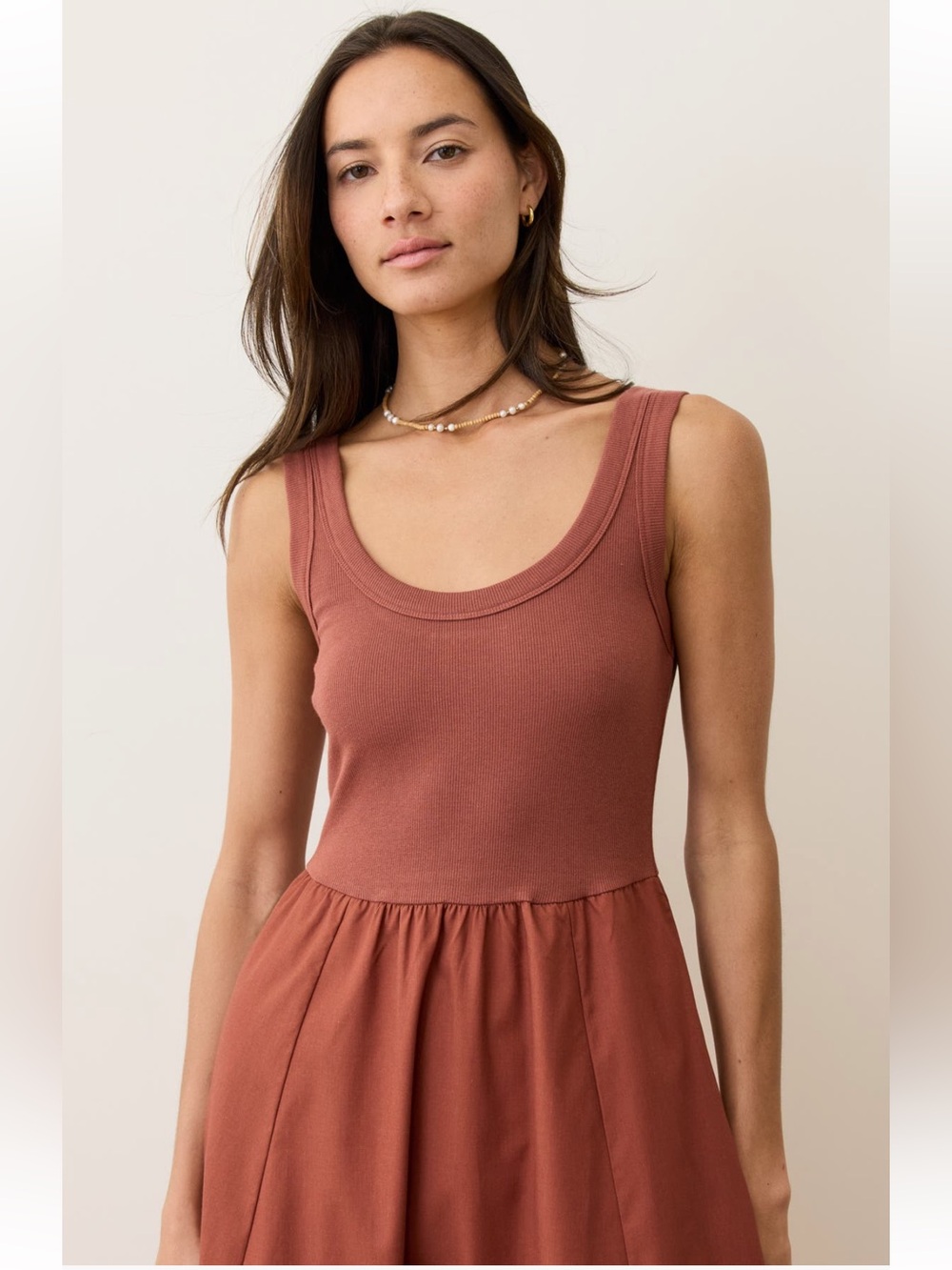 NWOT Marine Layer Gemma Mixed Media Midi Dress XS Henna Rib Knit Pockets